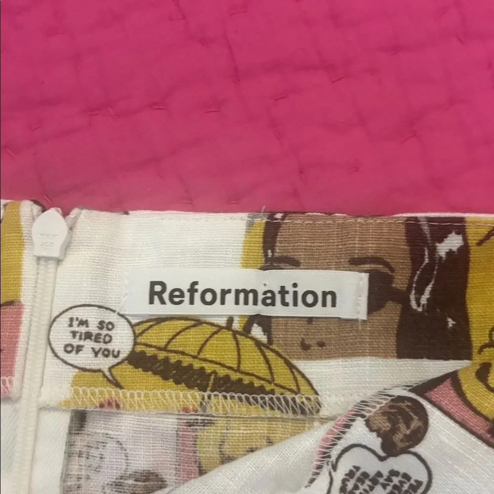 Reformation Comic Print linen Mini Skirt - Multicolor, US4
